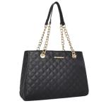 Elegant Black Quilted Tote Bag with Chain
