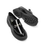 Chic Women's Black Patent Chunky Loafers