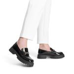Chic Women's Black Patent Chunky Loafers