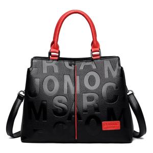 Luxury Black and Red Leather Tote Handbag
