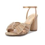 Gold Chunky Heels with Ankle Strap and Bow