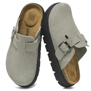 Genuine Suede Platform Clogs for Women in Grey
