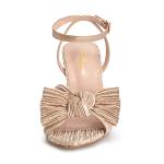 Gold Chunky Heels with Ankle Strap and Bow