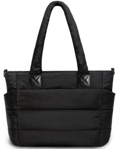 Large Black Quilted Puffer Tote Bag for Women