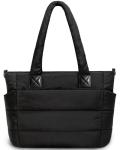 Large Black Quilted Puffer Tote Bag for Women