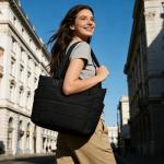 Large Black Quilted Puffer Tote Bag for Women