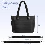 Large Black Quilted Puffer Tote Bag for Women