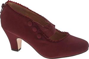 Burgundy High Heel Mary Jane Shoes for Women