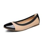 DREAM PAIRS Women's Nude/Black Ballerina Flats