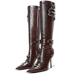 LACIKOSZ Crocodile Print Tall Stiletto Knee High Boots