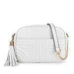 Chic White Quilted Crossbody Bag with Tassel