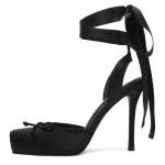 Elegant Black Satin Ballet Heels with Bow