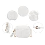 Chic White Quilted Crossbody Bag with Tassel