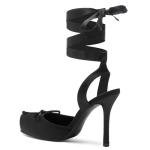 Elegant Black Satin Ballet Heels with Bow