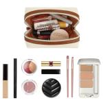 JINSI Beige Leather Makeup Travel Bag with Handle