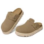 TEMOFON Women's Leather Platform Clogs in Taupe