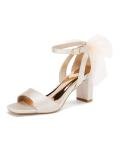 Coutgo Beige Bow Tie Chunky Heeled Sandals