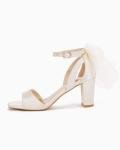 Coutgo Beige Bow Tie Chunky Heeled Sandals