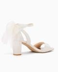 Coutgo Beige Bow Tie Chunky Heeled Sandals