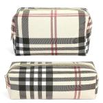 Chic Khaki Plaid Makeup Pouch Set for Travel