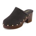 CUSHIONAIRE Black Heeled Faux Wood Platform Clogs