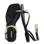 CUSHIONAIRE Women's Black Flat Sandals with Gold Accents