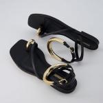 CUSHIONAIRE Women's Black Flat Sandals with Gold Accents