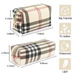 Chic Khaki Plaid Makeup Pouch Set for Travel