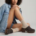 CUSHIONAIRE Black Heeled Faux Wood Platform Clogs