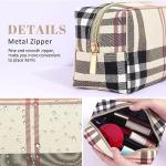 Chic Khaki Plaid Makeup Pouch Set for Travel