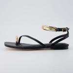 CUSHIONAIRE Women's Black Flat Sandals with Gold Accents