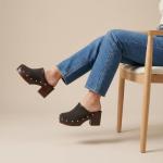 CUSHIONAIRE Black Heeled Faux Wood Platform Clogs