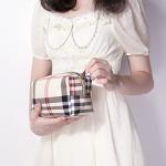 Chic Khaki Plaid Makeup Pouch Set for Travel