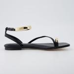 CUSHIONAIRE Women's Black Flat Sandals with Gold Accents