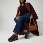 CUSHIONAIRE Black Heeled Faux Wood Platform Clogs