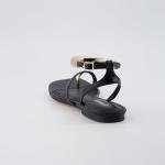 CUSHIONAIRE Women's Black Flat Sandals with Gold Accents