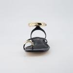 CUSHIONAIRE Women's Black Flat Sandals with Gold Accents