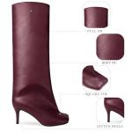 Burgundy Wide Calf Knee High Stiletto Boots
