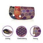 Purple Silk Brocade Coin Purse and Zipper Wallet