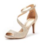 DREAM PAIRS Women's Gold Glitter Open Toe Stilettos