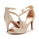 DREAM PAIRS Women's Gold Glitter Open Toe Stilettos