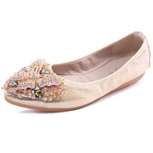 Gold Rhinestone Pointed Toe Ballet Flats for Women