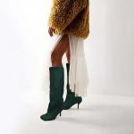 Knee High Green Suede Stiletto Boots for Women