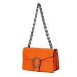 Vintage Orange Leather Chain Shoulder Bag