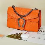 Vintage Orange Leather Chain Shoulder Bag