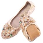 Gold Rhinestone Pointed Toe Ballet Flats for Women