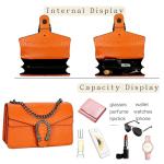 Vintage Orange Leather Chain Shoulder Bag