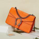 Vintage Orange Leather Chain Shoulder Bag