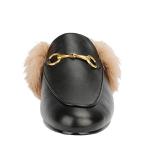 Fur Mules for Women Leather Low Heel Loafers Pointed Toe Rabbit Furny Mule Flats Backless Slides