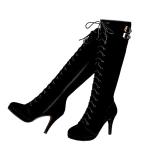 getmorebeauty Womens Suede Buckle Rock Lace Up Zipped Knee High Boots High Heel Boots (US 7.5, Black)